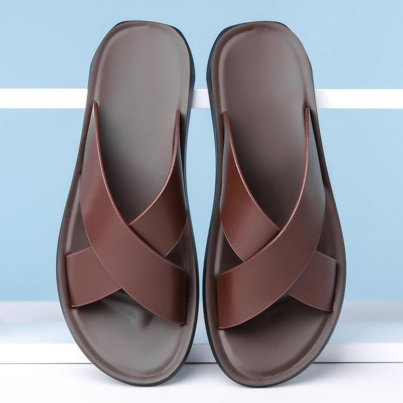 Herren Sommerschuhe Außen Lässige Strandsandalen Herren Große Größe Hausschuhe Große Größe 47 48 Ledersandalen Herren Flache Hausschuhe 43 braun