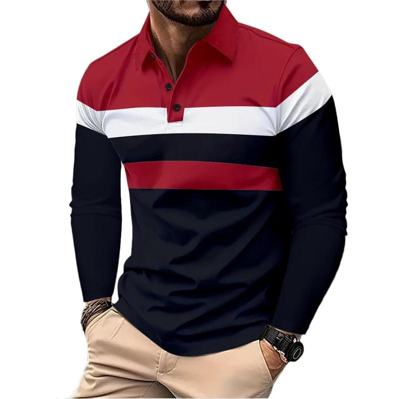 Neue Sweatwear Herren Langarm Revers Atmungsaktive Hemden für Herren Polo Homme Basic Großes Oberteil Spleiß Polo T-Shirt für Herren S navy blau