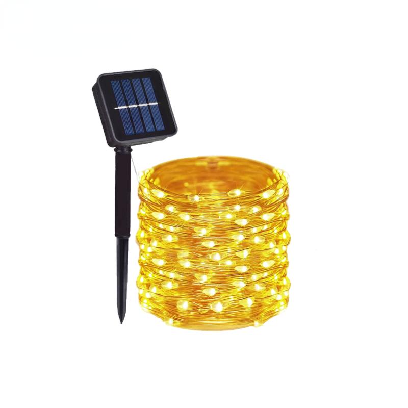 32 m/22 m/12 m/7 m Solar-LED-Licht für den Außenbereich, Garten, Weihnachtsdekoration, Solarschnur, Lichterkette, Elfengürtel, Hof, Gartengeländer, Landschaftsbeleuchtung Wire 32M 300LED gelb