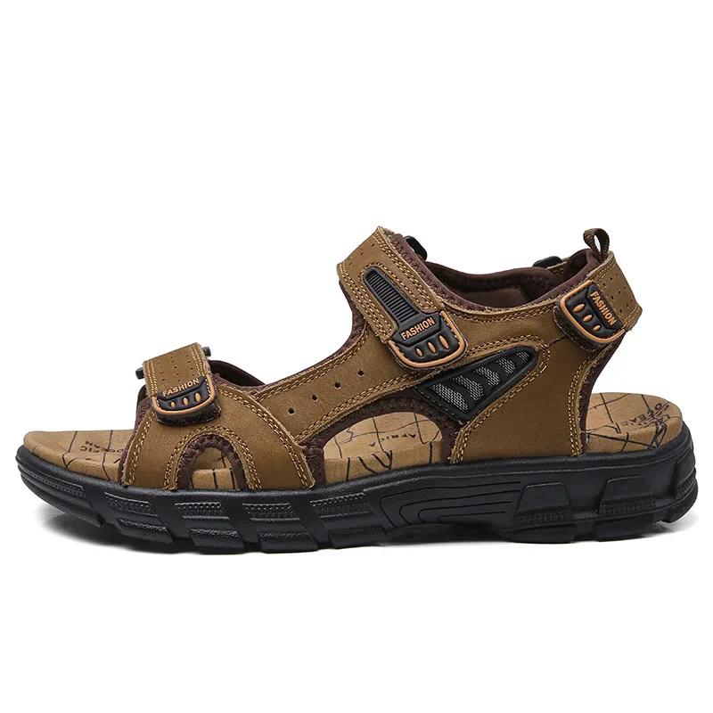 Echtes Leder Herrensandalen Freizeit Herrenschuhe Hochwertige weiche Freizeitsandalen für Männer Strand Wanderschuhe Herrenschuhe 2024 44 braun