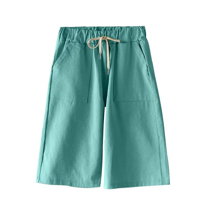 M-8XL Übergroße Shorts für Damen, lässige Shorts aus Baumwolle mit Kordelzug in der Taille, lockere Taschen, Sommer-Shorts mit Baggy-Unterteil 7XL grün
