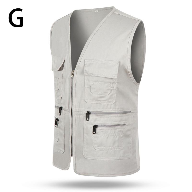 Männer Ärmellose Weste Top Casual Multi-Tasche Lose Jacke Mantel Outdoor Angeln Fotografieren Kameramann Weste 2X hellgrau