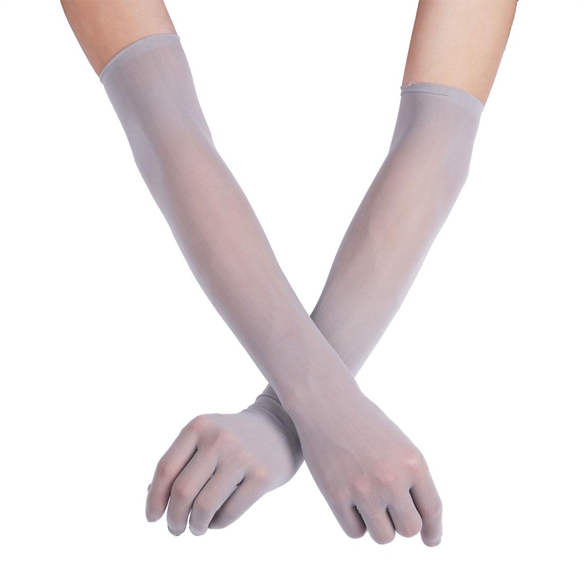Sexy Frauen glatte, durchsichtige, nahtlose lange Handschuhe, Fäustlinge, Sonnenschutz, Brauthandschuh, durchsichtige Handschuhe grau