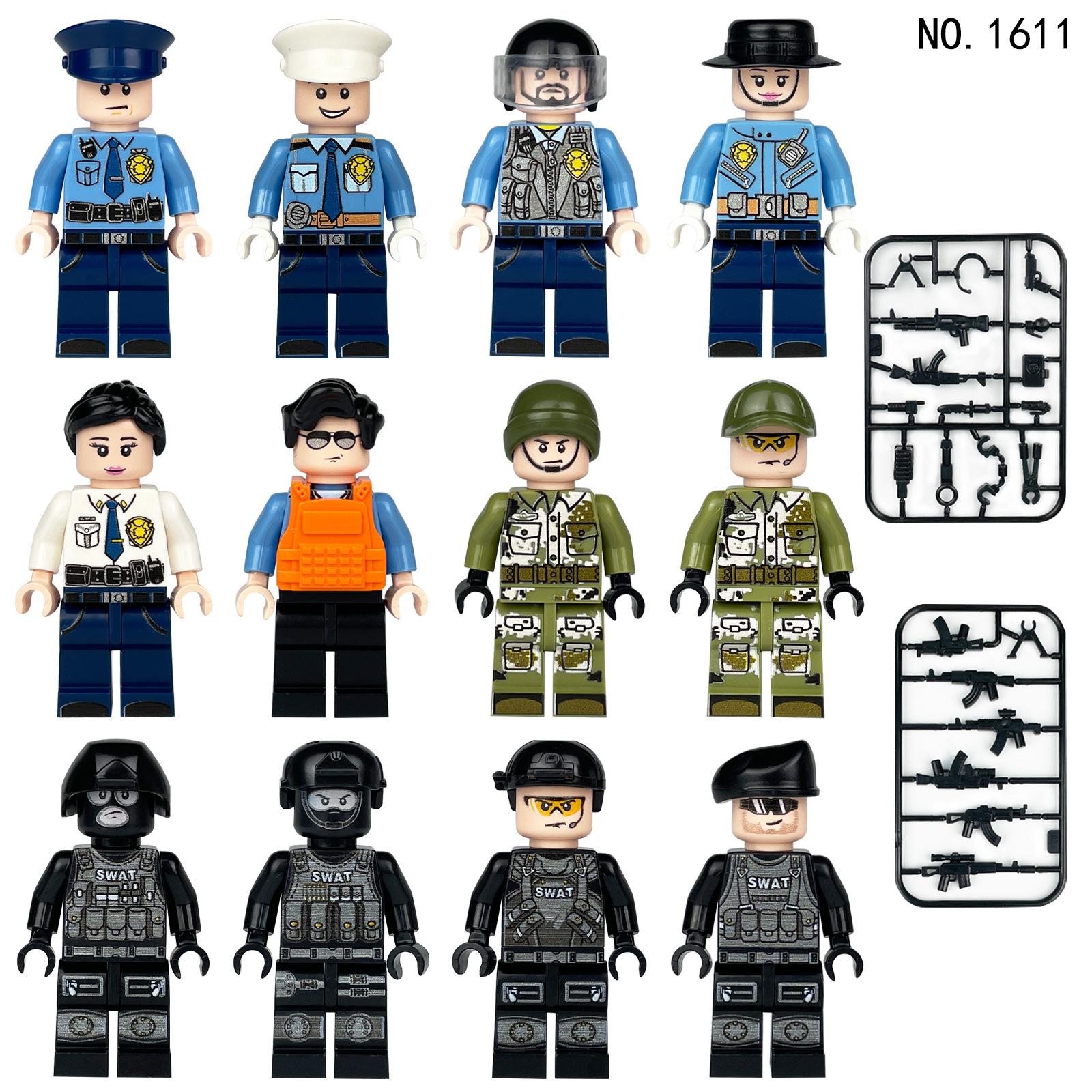 1611 Stadtpolizei Figur Schwarze Figur Kinder Baustein Spielzeug Zeichentrickfigur Modell Spielzeug
