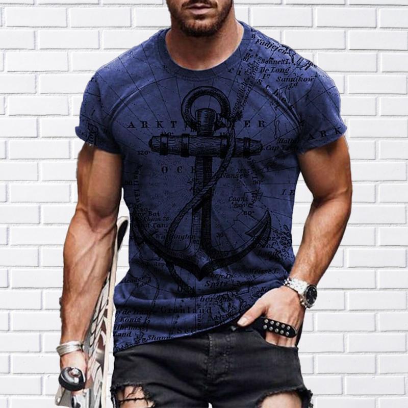 Neues Sommer-T-Shirt für Herrenmode mit Schiffsanker-Aufdruck für Herren XS navy blau
