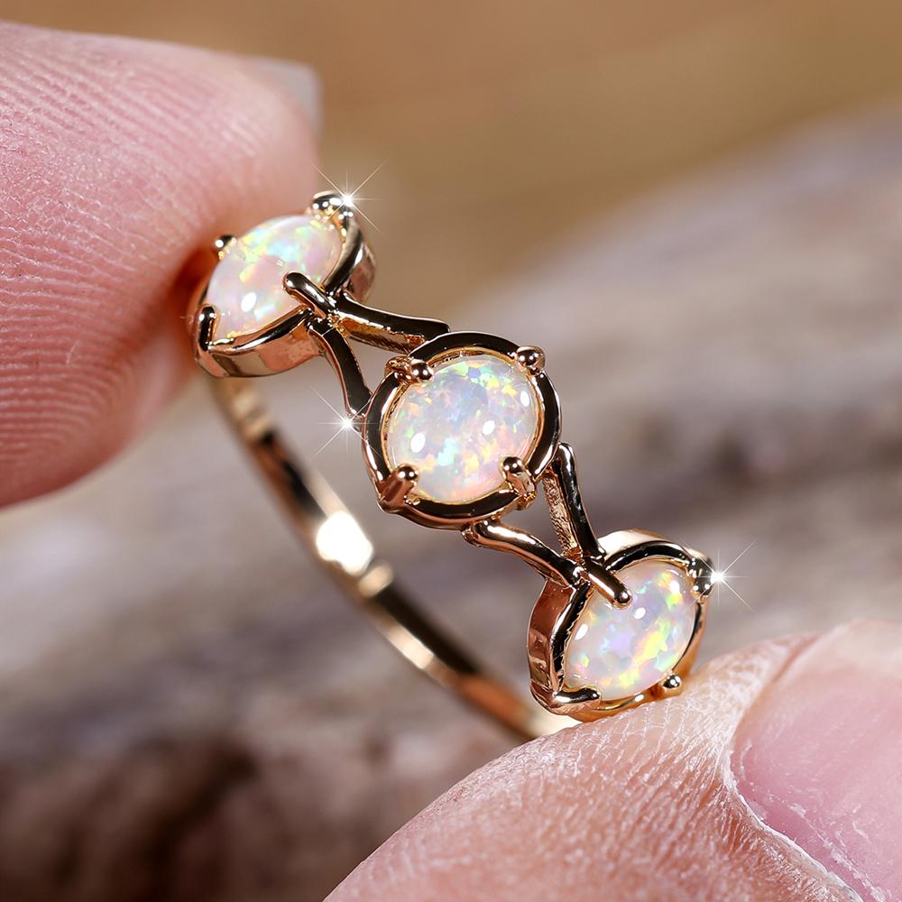 Geometrische ovale weiße Feueropal-Verlobungsringe für Frauen, kreativer Schmuck für Hochzeit, Verlobung, Party, Geschenk 7