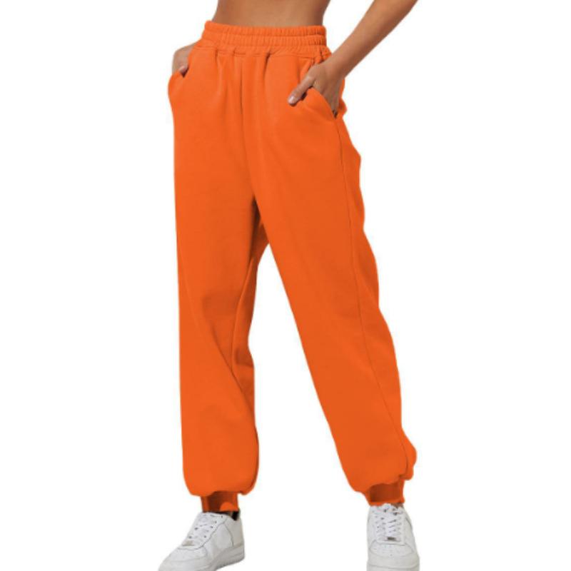 Frühling und Herbst Damen Hosen Hohe Elastische Taille Einfarbig Casual Hosen Weiche Warme Taschen Lose Frühling Herbst Jogginghose Jogginghose L orange