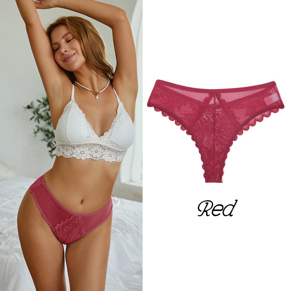 Sexy Komfortable Weibliche Dessous Spitze Unterwäsche frauen Höschen Low-Taille Tanga Aushöhlen G String Weibliche Unterhose Solide S rot
