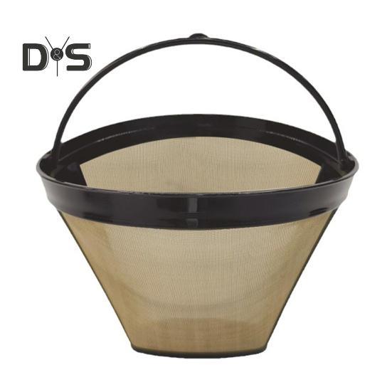 Kaffeefilter aus Edelstahl für Kaffeemaschine, wiederverwendbarer Teebereiter mit integriertem Griff, BPA-freies feinmaschiges Kaffeesieb, Filterkorb für Kaffeemaschine goldgelb