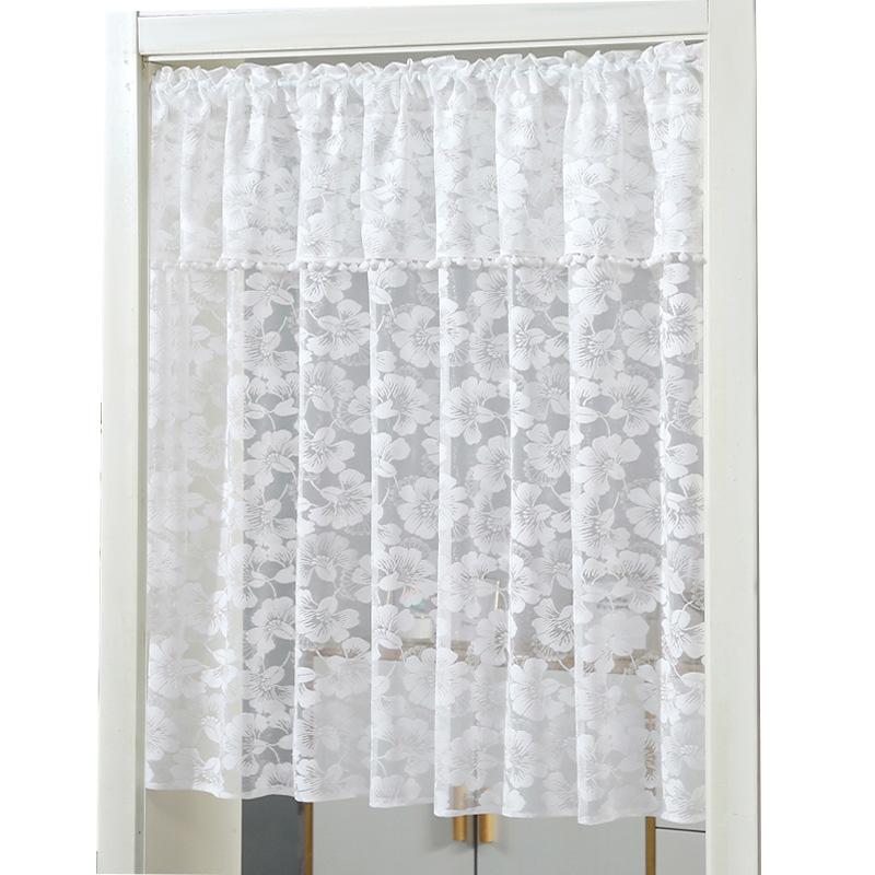 1 Stück Halbgardine Minimalistisch Weiß Spitze Türen Küche Kurze Gardine Charmante Quaste oben Bohren Nicht erforderlich Floral Transparent Schrankdekor 85*120cm