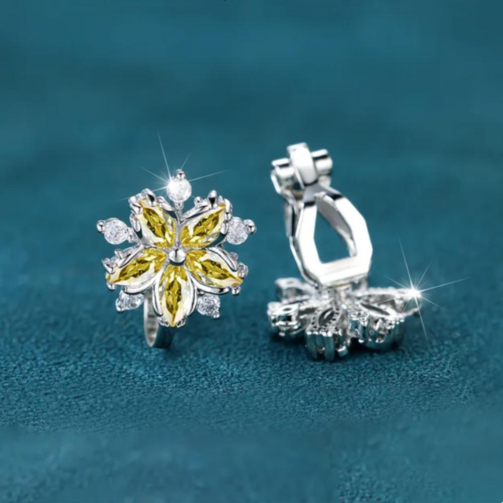 Süße rosa Kristall Sakura Clip-Ohrringe für Frauen kein Ohrloch Zirkon Blume Ohrringe Hochzeit Braut Party Schmuck Geschenke silber/gelb