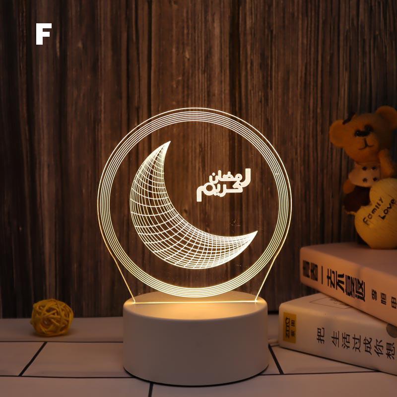 Ramadan-Dekoration für Zuhause, LED-Licht, Mond, Stern, EID, Mubarak-Dekoration F