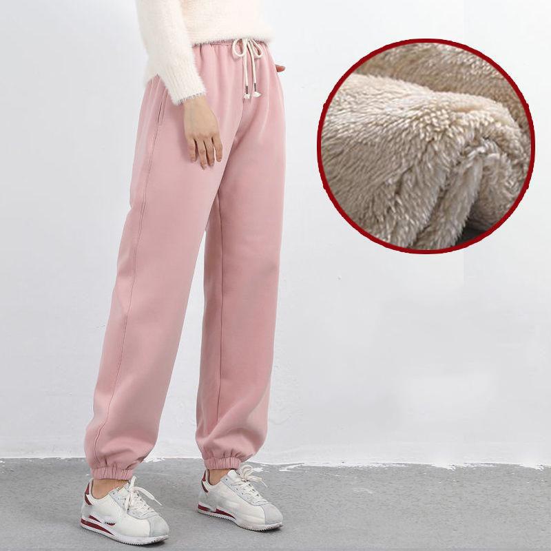 Winter Lose Beiläufige Hosen Lammfell Dicke Warme Hosen Sport Hosen Studentinnen Tragen Leggings XXXL rosa