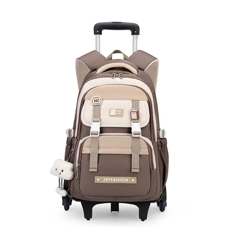 Schul-Rollerrucksack Große Kapazität Trolley-Rucksack Studenten-Trolley-Tasche ZRY5204 braun
