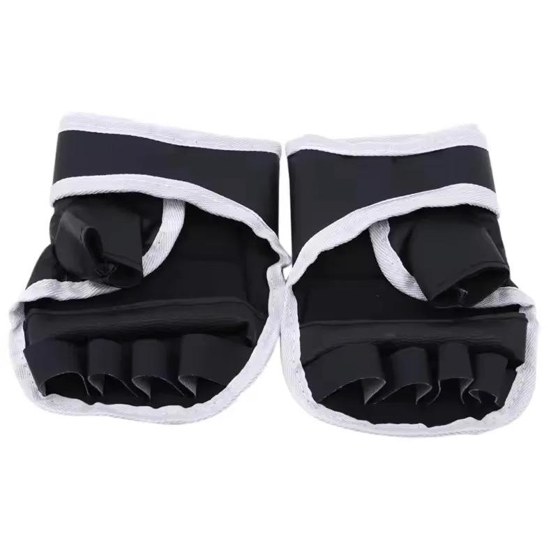 1 Paar schwarze Halbfinger-Boxhandschuhe PU-Leder Karate Muay Thai Trainings- und Übungshandschuhe Kinder-Boxhandschuhe