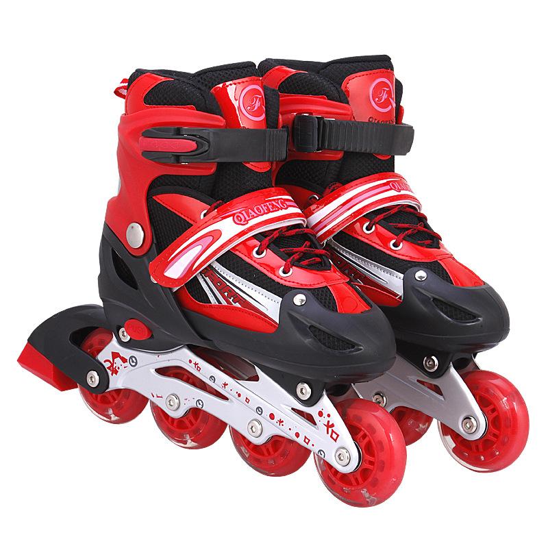 Modische Rollschuhe für Herren und Damen, verstellbare Inline-Rollschuhe für Erwachsene, atmungsaktive, rutschfeste, weiche Rollschuhe M (size 33-37) rot