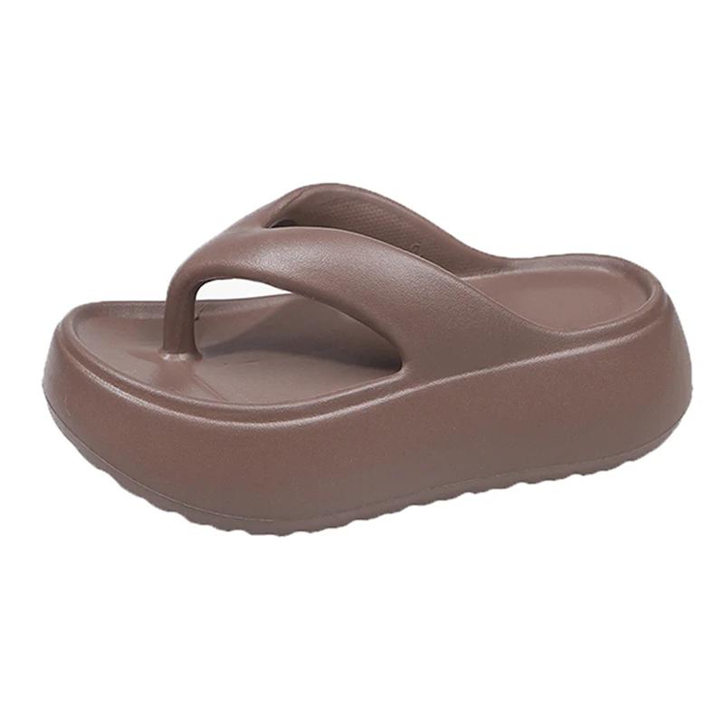 Modische Sommer Eva Plateau Flip Flops für Damen 2025 Rutschfeste Zehensteg Badeschuhe Frau Bequeme Dicke Sohle Pantoletten Sandalen 39-40 braun