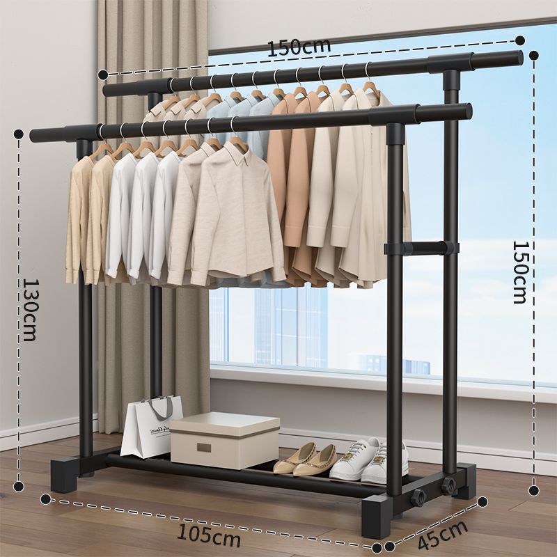extra dicker Doppelständer mobiler Wohnheim-Kleiderständer extra dicker Kleiderbügel Boden vertikal Zuhause Schlafzimmer Balkon Kleiderständer einfach 0.53m x 0.9m weiß