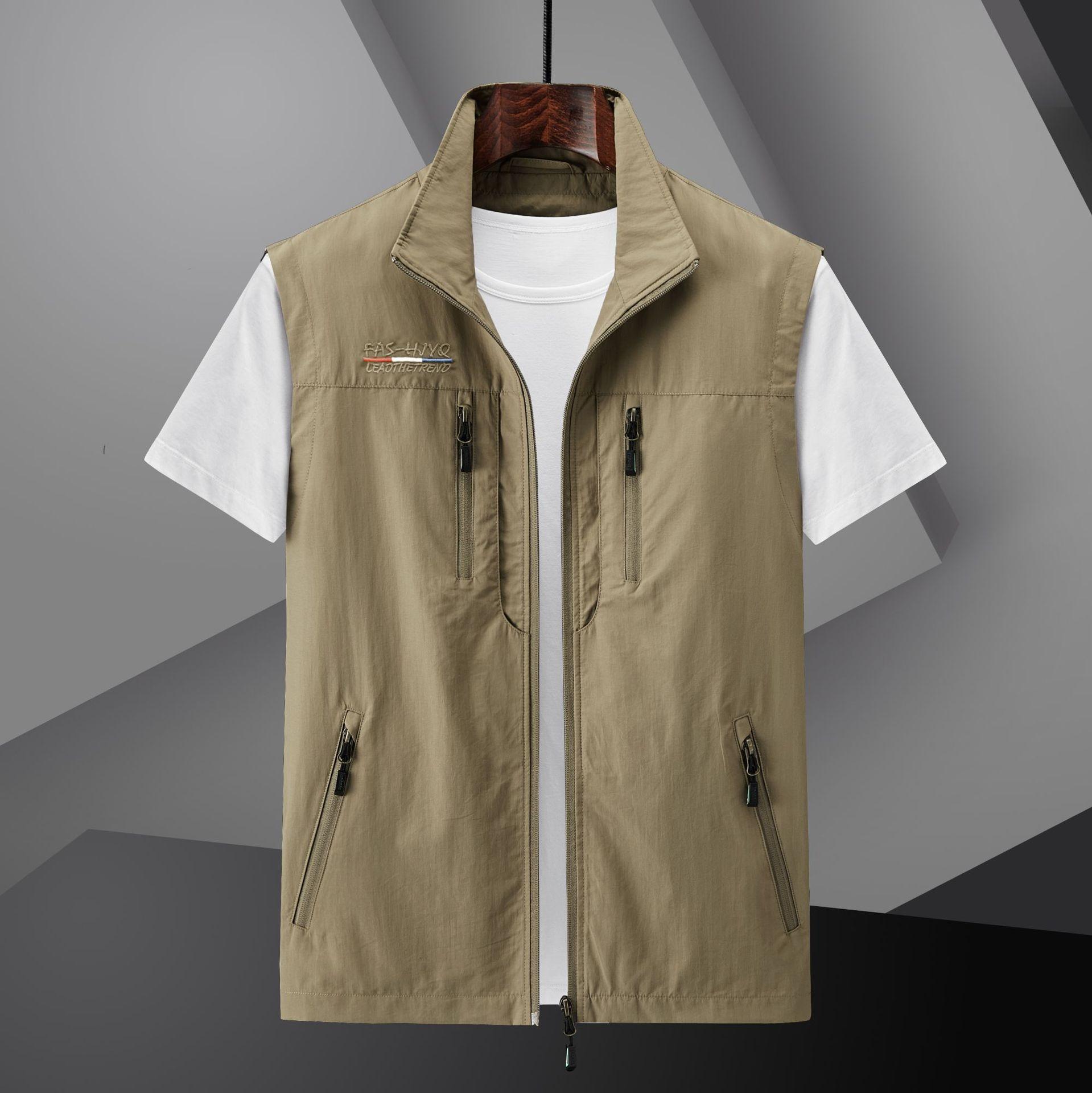 Herren Frühling/Sommer Outdoor Schnelltrocknende Weste Herbst Mehrere Taschen Ärmellos Leichte Arbeitskleidung Jacke XXXL khaki