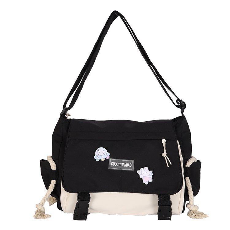 Korean Fashion Casual Big Bag Student Schultaschen für Teenager Mädchen Messenger Bag Schultertasche Umhängetaschen Frauen 33 x 24 x 11 cm black