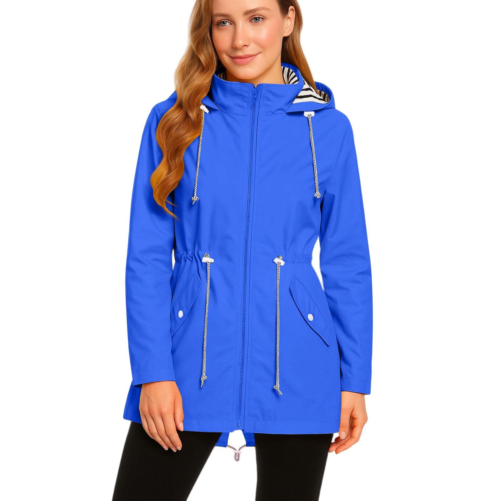 Damen-Regenmäntel mit Kapuze, leichte Outdoor-Kapuze, wasserdichter Windjacke, solide Trenchcoat-Jacke in Übergröße XL