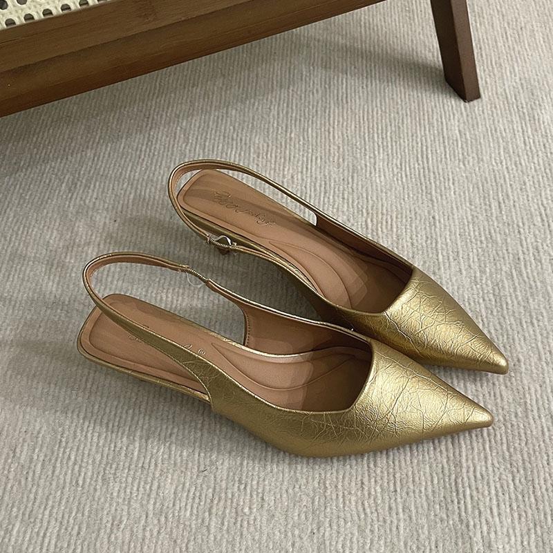 Mode Damen Slipper Schuhe Flache Damen Niedriger Absatz Sandalen Schuhe Mode Spitzschuh Damen Absatzsandalen Pumps Schuhe 37 gold