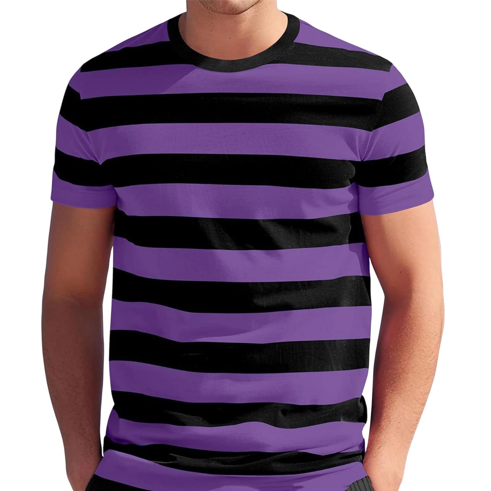 Herren T-Shirts Klassische gestreifte Rundhals-T-Shirts für Männer Lässiges kurzärmeliges Herren-T-Shirt Bequeme Passform Herren-T-Shirts L violett