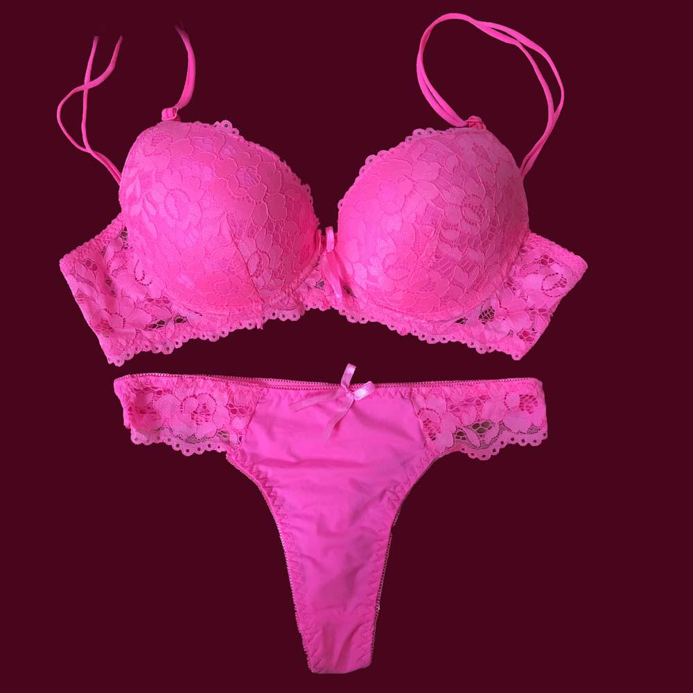 Spitzen-BH, Tanga-Set, Push-up-Unterwäsche-Set, Damen-Höschen, hohle Spitze, Dessous-BHs und Höschen-Set 34C rosa