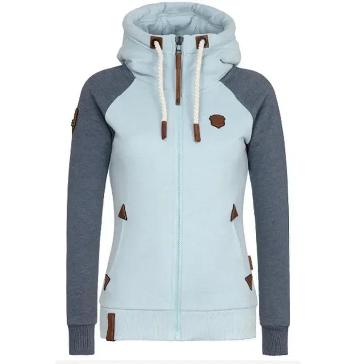 Damen Casual Hoodies Jacke Reißverschluss Mischfarben Damen Mäntel Tops Casual Sweatshirt Hoodies Große Größe Damen Kleidung XXXXXL blau