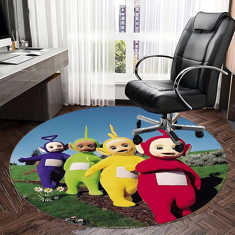 Teletubbies, Charakter Stuhlmatte Runde Teppichboden Büro Teppich, Maschinenwaschbar, Rutschfest, Geeignet für Wohnzimmer, Schlafzimmer 100cm