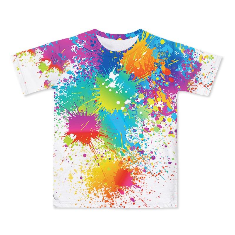 Sommer 3D Digital bedruckte Kinderbekleidung Buntes Pigment Locker Lässig Mode Kurzarm T-Shirt 130