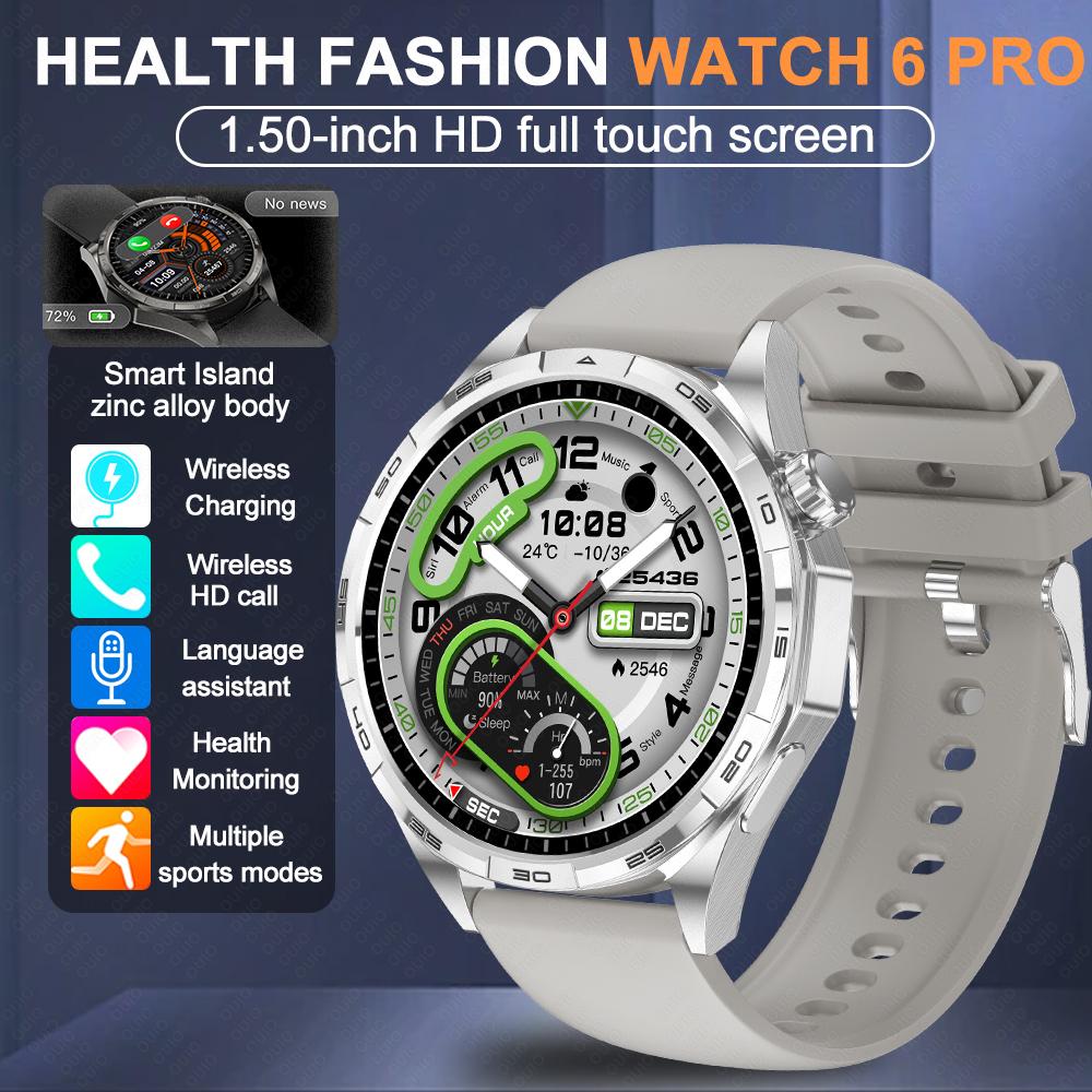 2026 Neue Uhr 6 Pro Outdoor-Sport Smartwatch Herren 1,50” HD-Bildschirm GPS-Streckenverfolgung Höhenmesser Druck Herzfrequenz Smartwatch Silver Silicone