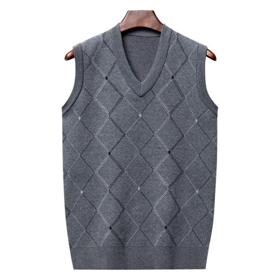 Männer Gestrickte Weste Herbst Winter V-ausschnitt Geometrische Raute Einfarbig Warme Winddicht Weiche Casual Männliche Weste Ärmelloses Top L licht grau