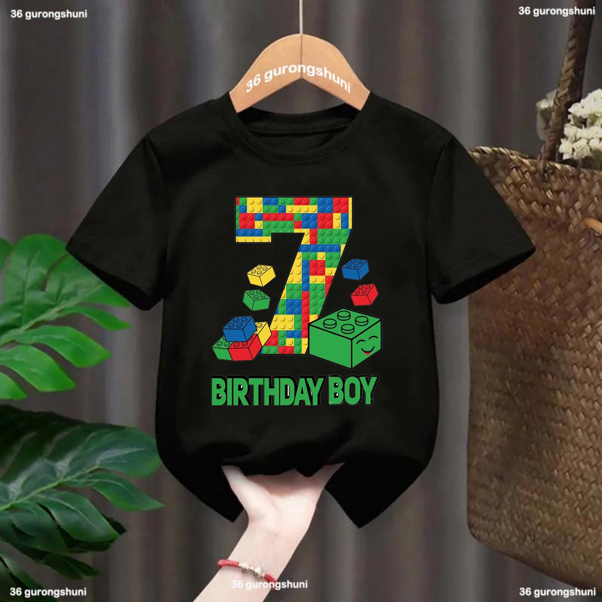Mode Neue Jungen T-Shirt Lustige Bausteine 1-10 Geburtstag Kinder T Shirt Sommer Oansatz Hemd Tops Für Kinder Geburtstag Geschenk T-shirt 110