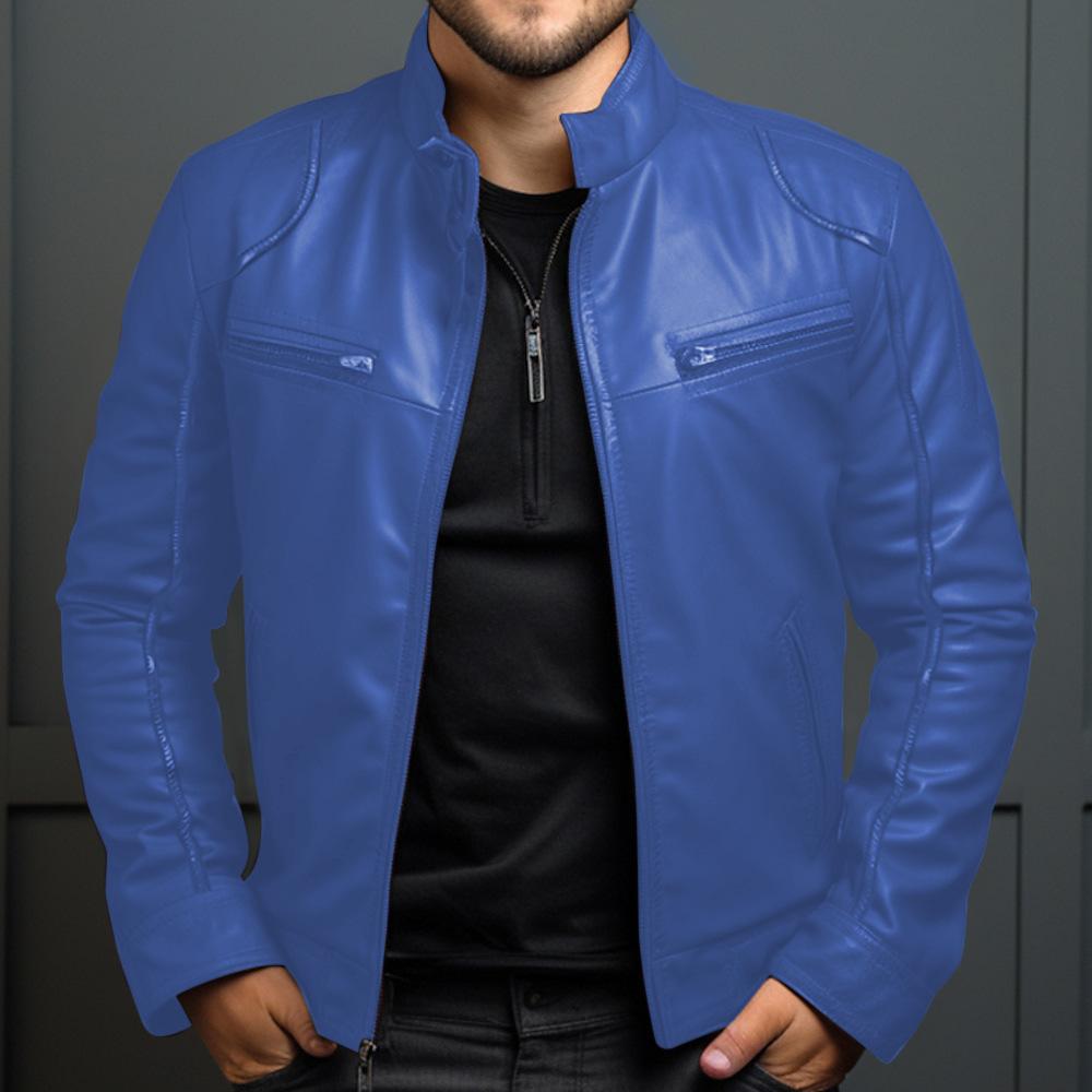 Herren Business Lederjacke für Frühling und Herbst, Modische Stehkragen Freizeit Lederjacke für Herren L