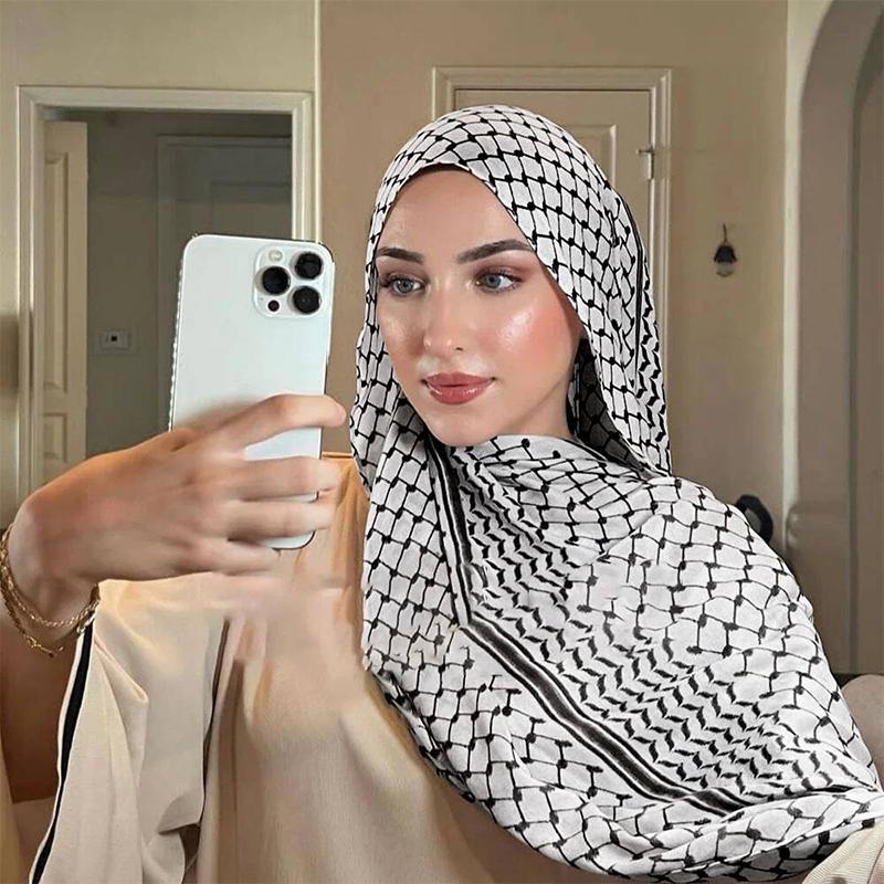 Arabischer Stil Schal Damen Foulard Designer Karomuster Druck Hijab Weiche Schals und Stolen Pashmina Bandana Muslimisches Kopftuch 138x138cm gray