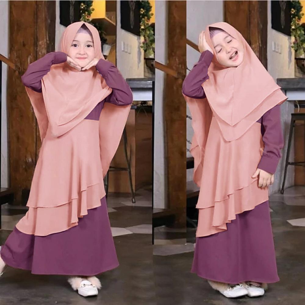 Muslimische islamische Baby-Mädchen-Ramadan-Abaya mit Hijab, ganzlange Robe, Burka, Maxi-Kleider für kleine Kinder/Kleinkinder 110 violett
