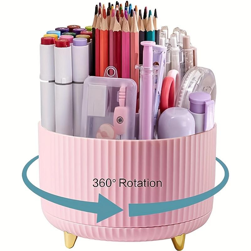 Ein Stifthalter für den Schreibtisch, Bleistifthalter, 5 Fächer, 360° drehbarer Schreibtisch-Organisationsständer, Büro, Schule, Stifthalterdose, … rosa