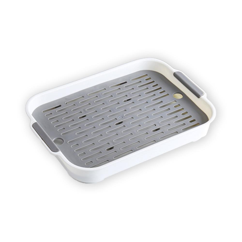 Doppelschichtige Abtropfschale für Getränke, Geschirr, Utensilien, Tassen, Trockenplatte, Kunststoff-Tropfhalter für Zuhause graue/weiß