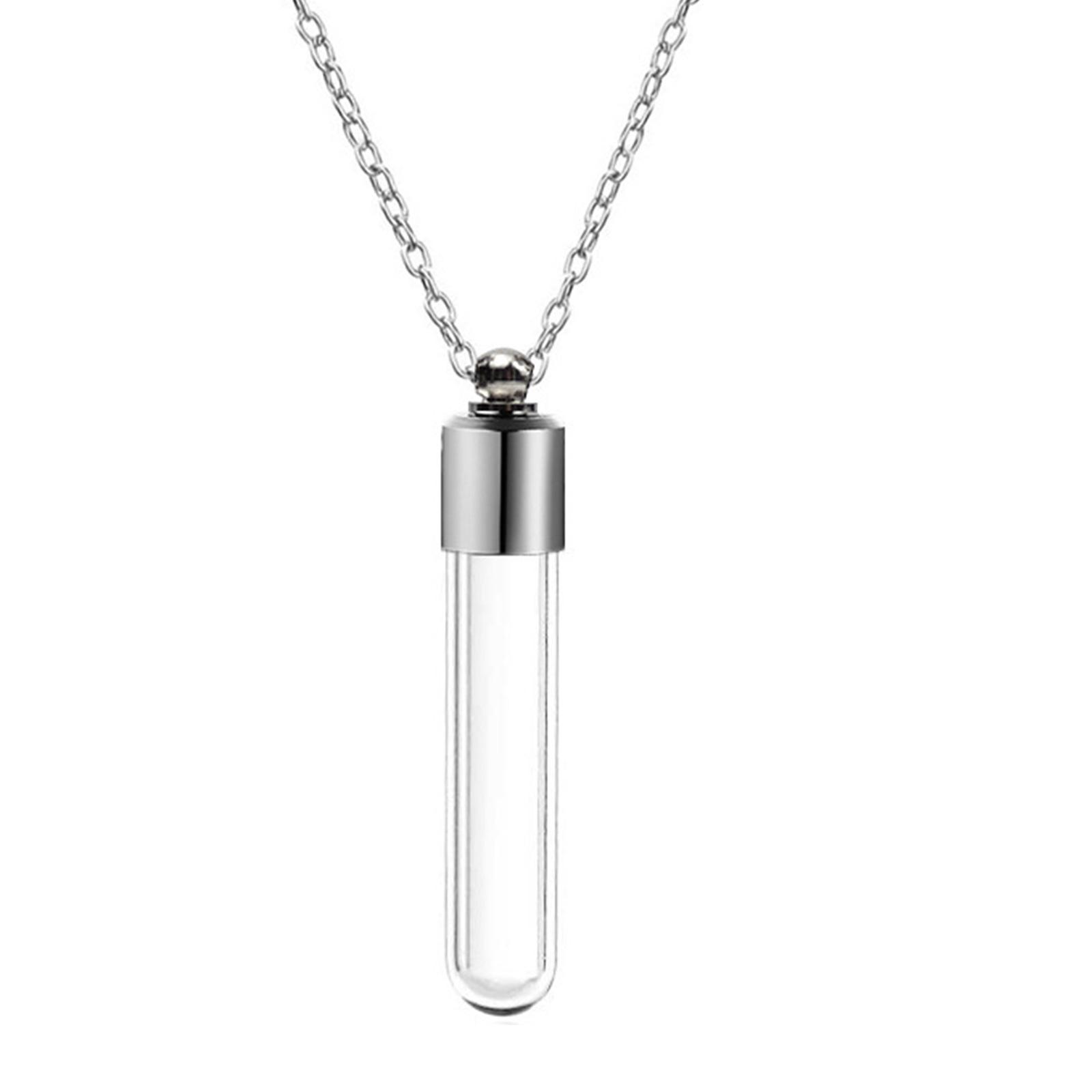Praktische Halskette mit Glasflaschen-Anhänger. Leicht zu öffnen und zu tragen. Halskette mit Anhänger für kleine Dekorationen und Düfte. 1 white