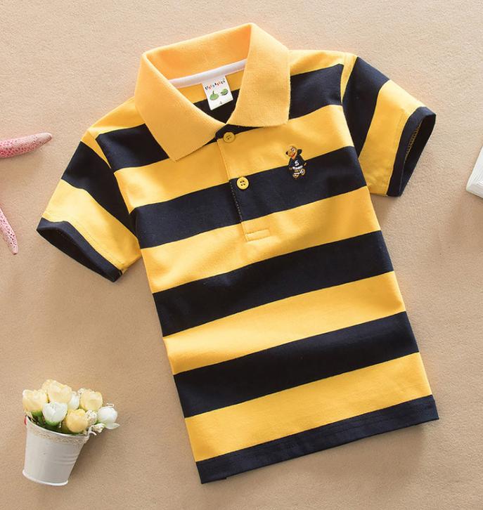 Kinder Kurzarm Polo T-Shirts Sommer Kinderbekleidung Mittlere und Große Kinder T-Shirt Baumwolle Streifen Polohemd 105cm