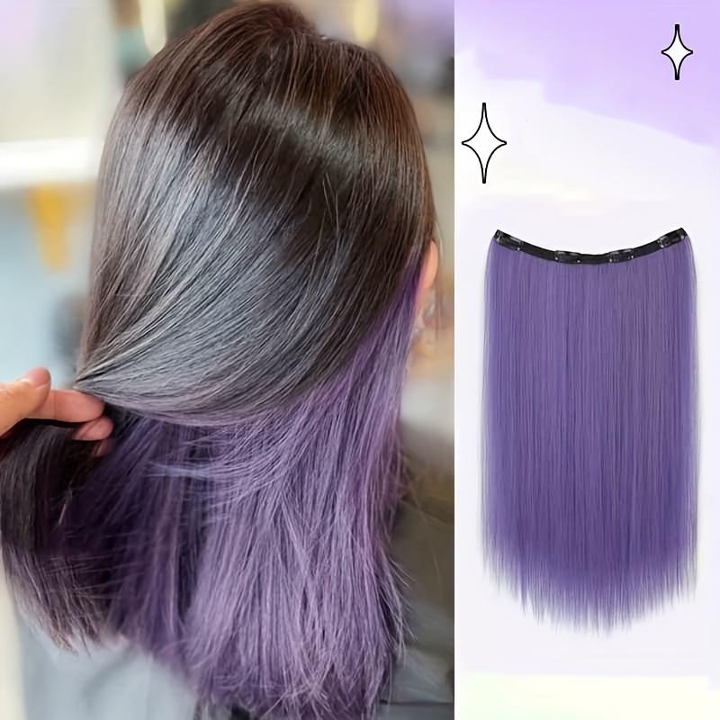 Synthetische lange gerade Clip in einteilige Haarverlängerung 4 Clips innere Schicht versteckte Haarfarbe Haarteil Farbe Perücke violett