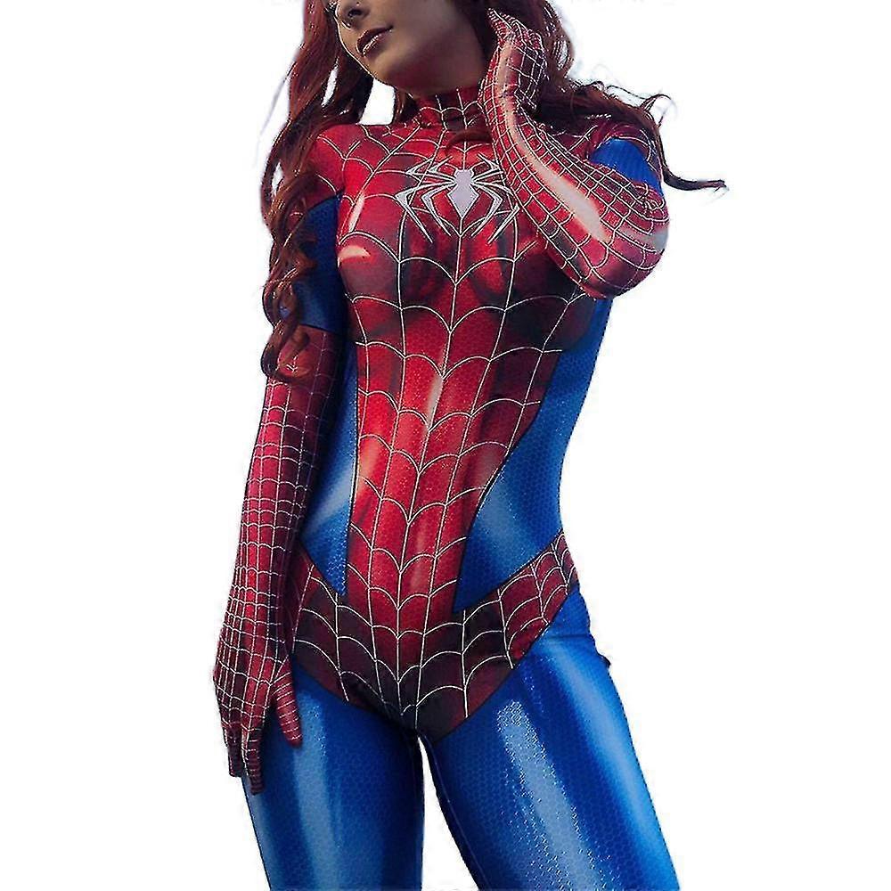 Spider-Woman Bodysuit Damen Superheldin Spider-Girl Cosplay Kostüm Catsuit Dehnbarer Jumpsuit Halloween Party Kostüm 2XL