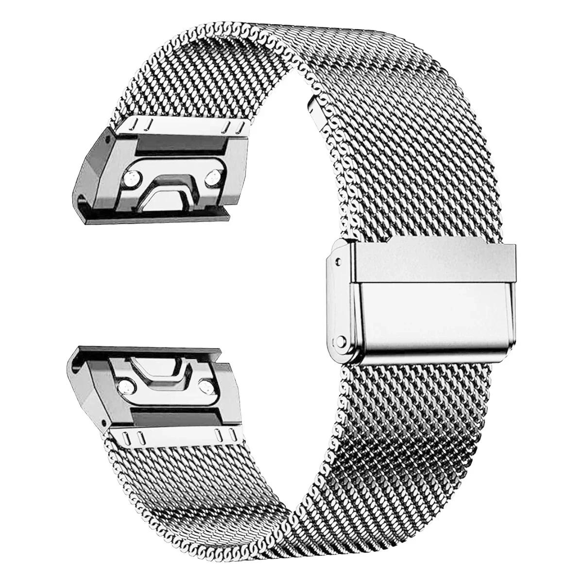 Edelstahlarmband für Garmin Uhr Fenix Fenix 8 E 6 6x 7 7x Pro 5 5x Plus 5s 6s 20/22/26mm Metallarmband Armband Ac 22mm silber