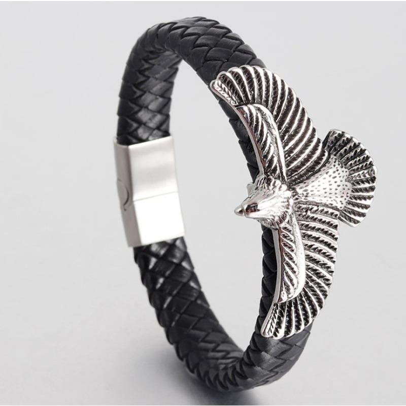 Herren Leder Geflochtenes Armband Magnetverschluss Retro Armband Dominantes Adler Armband gray