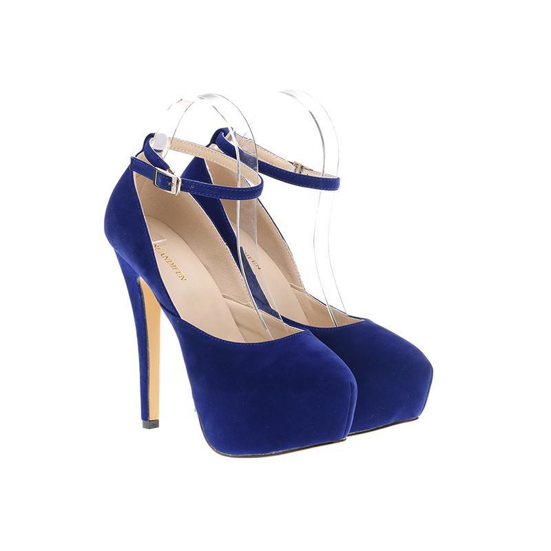 Crossdresser Unisex Herren Hot Drag Queen Party Pumps Flock Verdeckte Pumps Plattform Knöchelriemen High Heels Spitze Zehenschuhe SM Gay Newhalf 41 blau