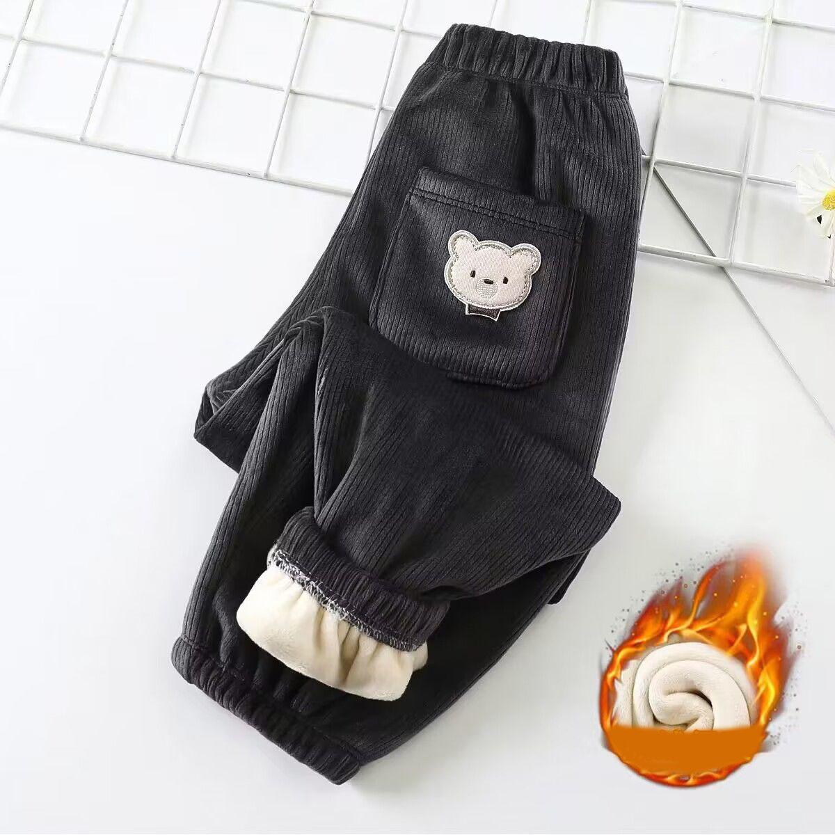 Herbst Winter Kinder Plüsch Dicke Warme Hose Baby Jungen Hose Warm Halten Niedliche Bär Mädchen Hose Kinderkleidung 130cm schwarz