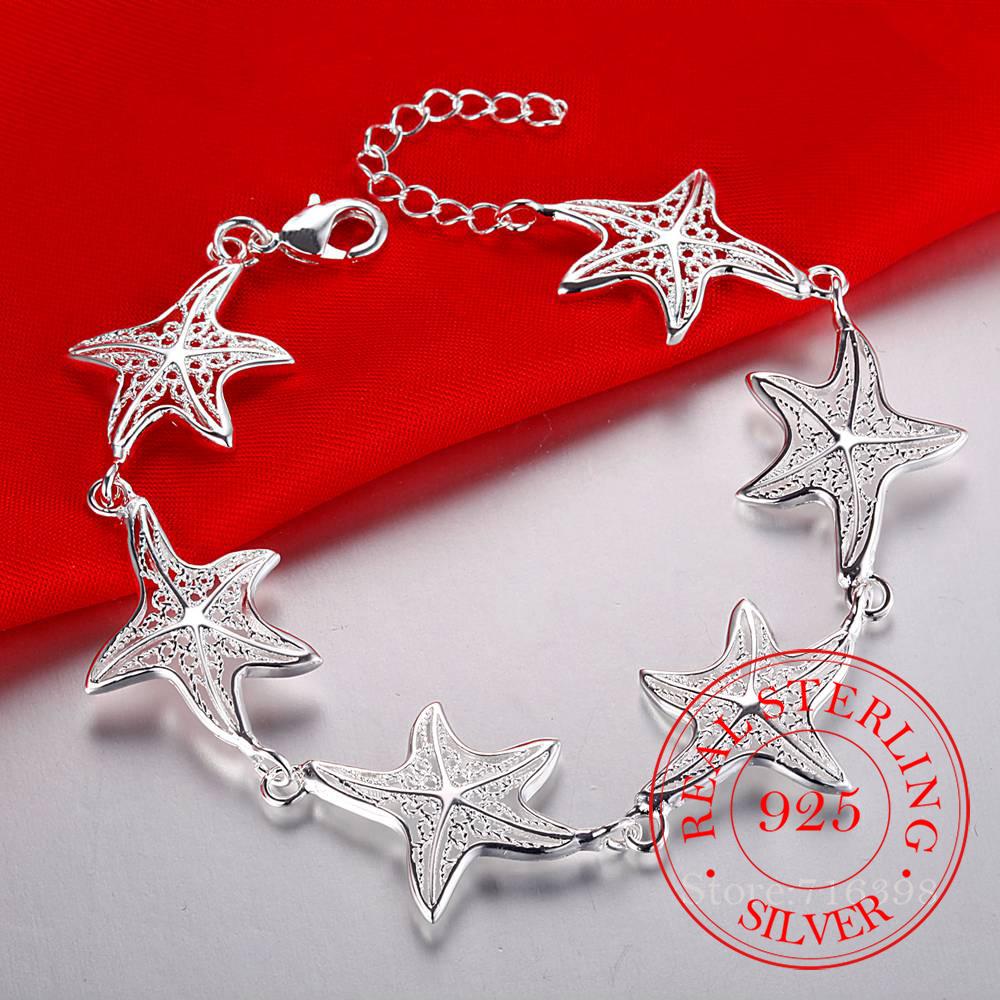 Feine Schöne 925 Sterling Silber Seestern Charm Armbänder für Frauen Hochzeit Hohe Qualität Mode Party Schmuck Weihnachtsgeschenke Jlfa