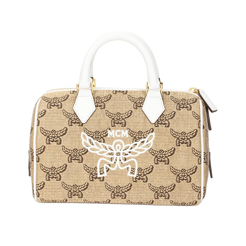 MCM Ella Doppelreißverschluss Klassischer Print Stoff Schulter-Tragetasche Damen Tragetasche Beige MWBFSEA04IN Basic Set (Bag+Dust Bag)