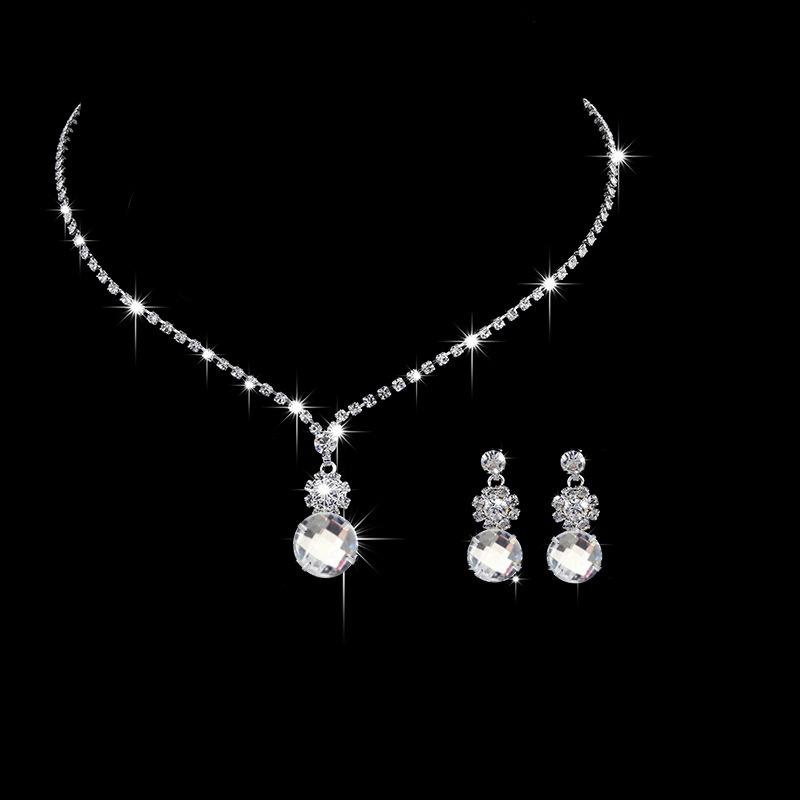 Braut Blume Zirkon Halskette Ohrringe Set, Hochzeit Kleid Studio Beliebte Schmuck Frauen, Schmuck silber